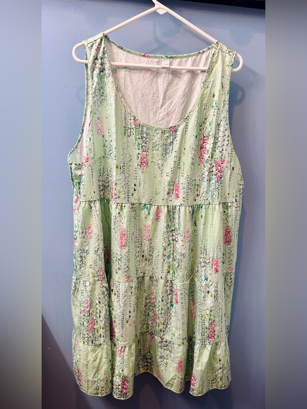 Size 3x Dress light green mint sleeveless tank tiered floral print NEW